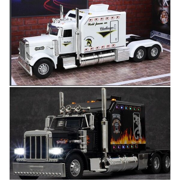 1:24 US Peterbilt Heavy Truck 389 Diecast Model Toy Car Sound Light Truck Model