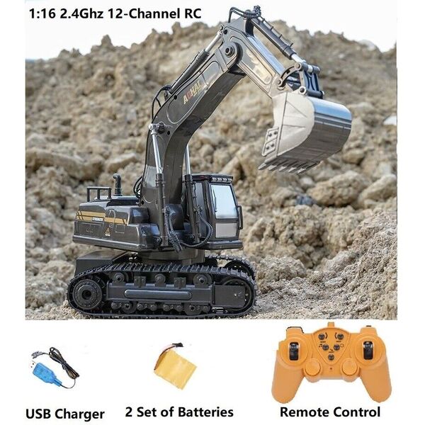 1:16 Remote Control Excavator Sound Light 12-Channel Digger Construction RC Toy