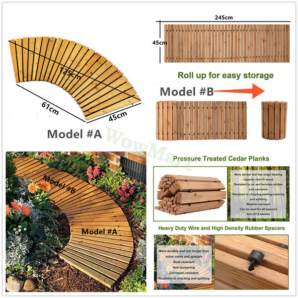 Garden Pure Wood Roll-out Pathway Weather-Resistant Straight / Curved Walkway