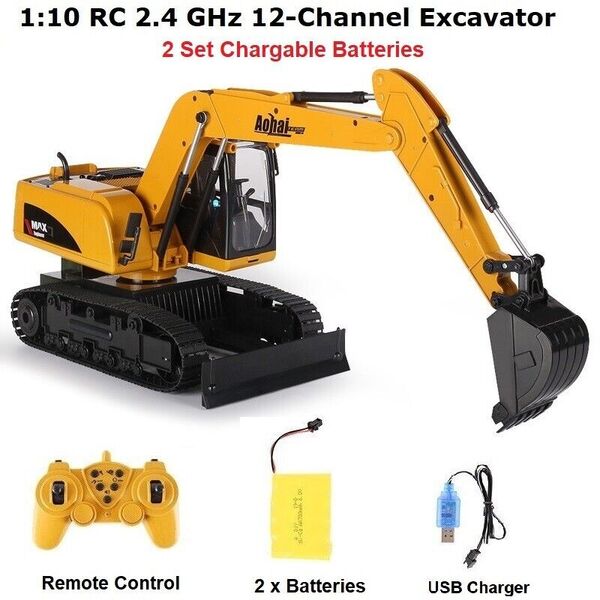 1:10 2-In-1 Remote Control Excavator Dozer RC Toy Sound Light 12-Channel X-Large