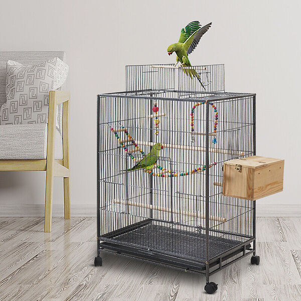 Portable Bird Parrot Pet Cage Aviary Open Top Perch Stand Castor Wheel Cage