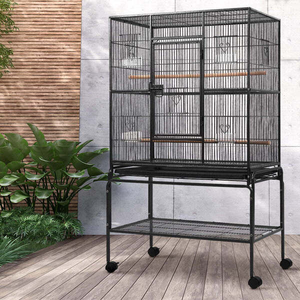 Large Flight Bird Parrot Cage Aviary &amp; Stand Castor Wheel Perch Set 79x49x137 cm