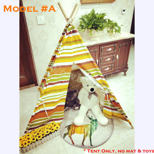 Kid Indoor Wooden Pole Cotton TeePee Tee pee Play Tent Cubby House 1.2*1.2*1.6m