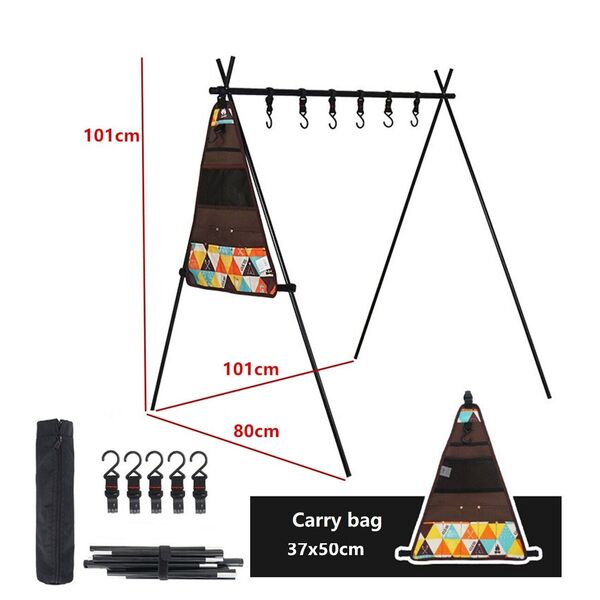 Camping Hanging Rack Organizer Clothes Cookware Drying Hanger Rack Tripod Stand