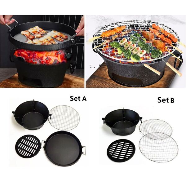 Portable Korean Japanese Hibachi Cast Iron Charcoal BBQ Grill Fire Pit Stove