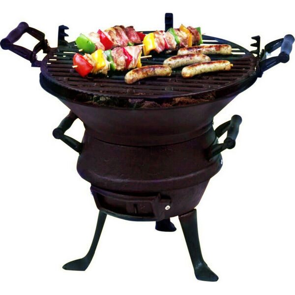 Height Adjust Cast Iron Camping Fire Pit Cooking Stove Charcoal BBQ Barrel Grill