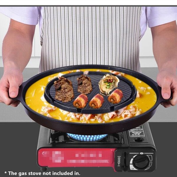 2 in 1 Korean BBQ Grill Plate Shabu Hot Pot Pan Non-Stick Coating For Gas Stove