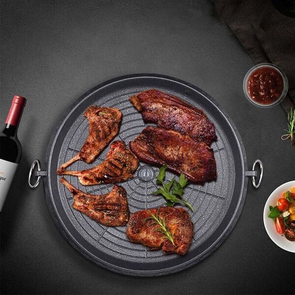 Portable Korean BBQ Grill Hot Plate Stone Coated Non-Stick Pan For Gas Stovetop