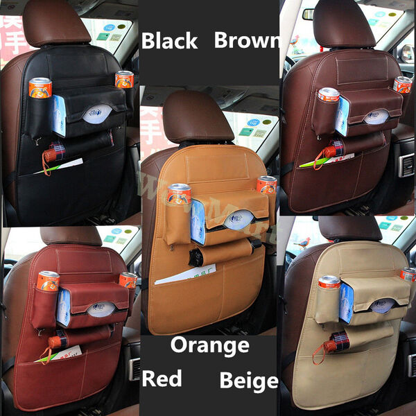 1pc PU Waterproof Car Back Seat Protection Cover Multi Pocket Bag Organizer