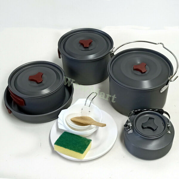 Camping Hiking Cookware Non-stick Cooking Pot Pan Kettel Bowl 19 Pc Set &amp; Bag