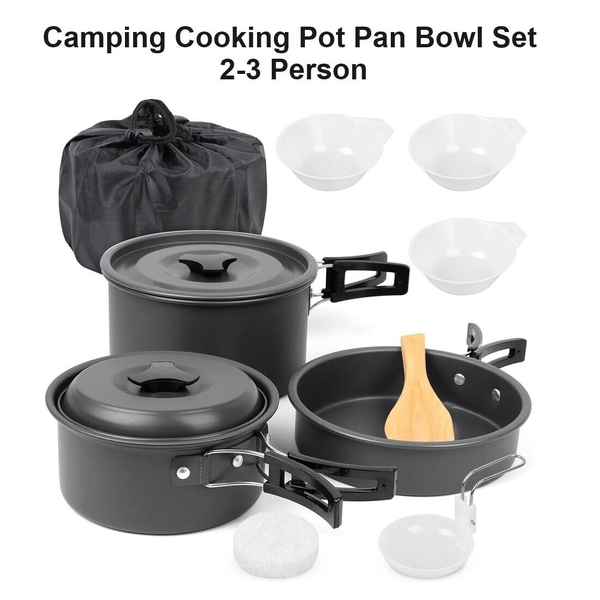 Camping Pot Hiking Cookware Non-stick Cooking Pot Pan Bowl Set &amp; Bag 2-3 Persons