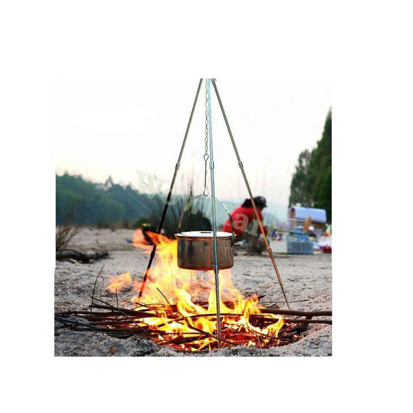 Portable Camping Tripod Hanging Cooking Pot Campfire Picnic Survival Gear 138cm