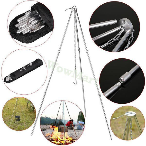 Portable Camping Tripod Hanging Cooking Pot Campfire Picnic Survival Gear 78cm H