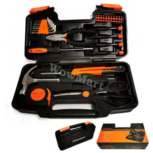 Household Utility 39 pc Hand Tool tape Hammer Pliers Screwdriver Bit Kit &amp; Case