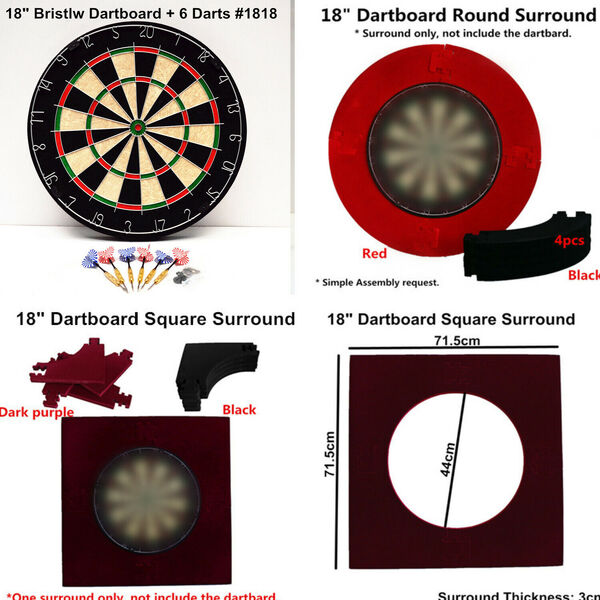 Official Size 18&quot; Bristle Dartboard Flocked EVA Protection Surround Reversible