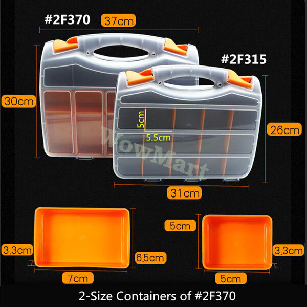 Durable 2-Side Screw Nut Bolt Parts Organizer Storage Case Tool Box (315-370mm)