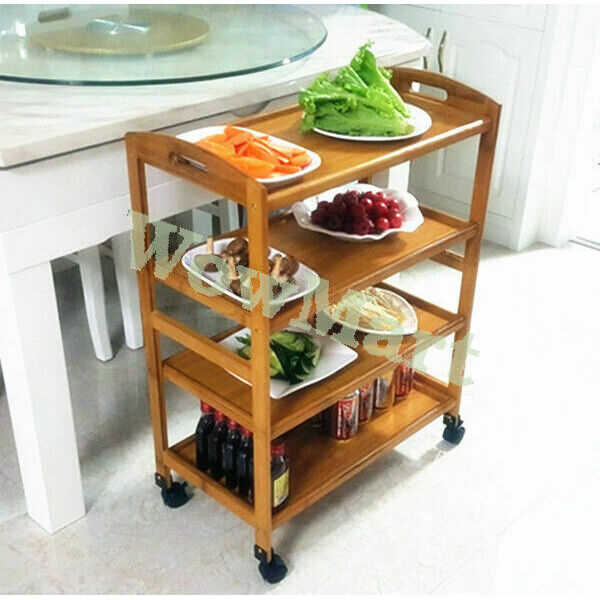 All-purpose 4Tier Bamboo Storage Rack Kitchen Dining Serving Island Cart Trolley