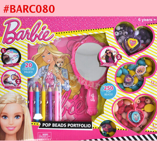 Kid Barbie Girl Pretend Toy &quot;My Fashion&quot; Pop Beads Portfolio Kit Set #BARC080