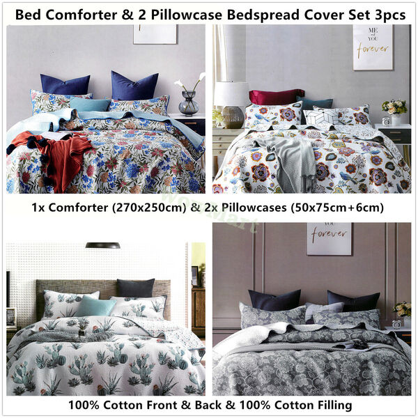 Cotton Coverlet Bed Cover Comforter &amp; 2 Pillow Case Bed Spread Cover Set King