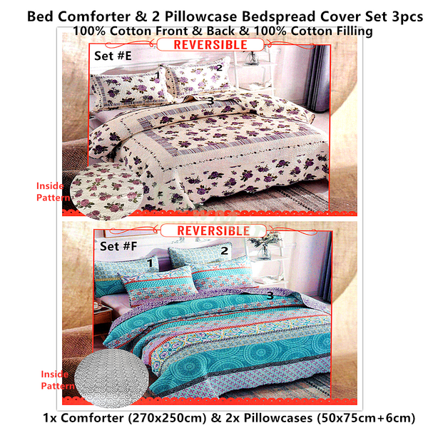 Cotton Coverlet Bed Cover Reversible Comforter 2 Pillowcase Bedspread Cover King