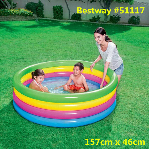 NEW Bestway Inflatable Kid Row 4-Ring Rainbow Swimming Pool 157x46cm #51117