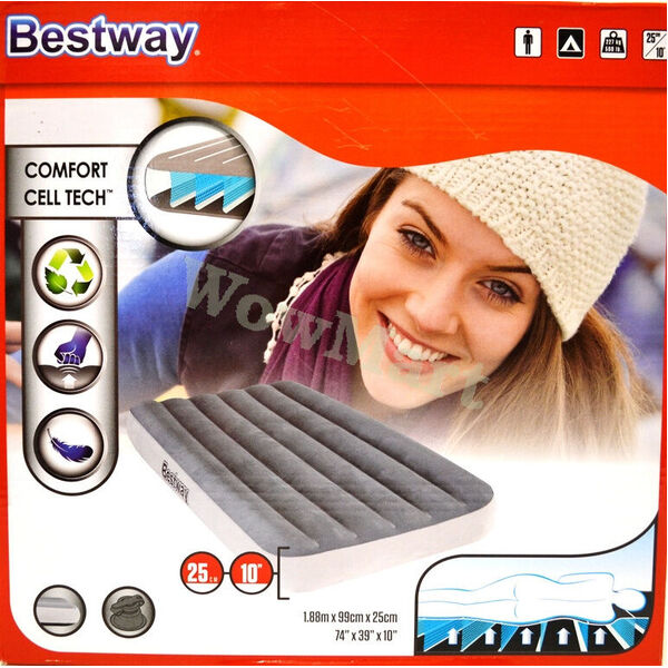 New Bestway Inflatable Camping Cell-Tech Air Bed Mattress 188*99cm #67539 Pump