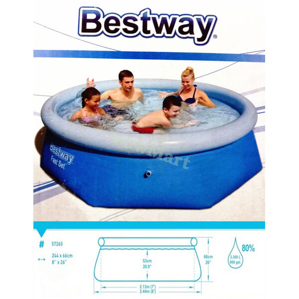 Bestway Inflatable Family 8 Foot Fast Set Pool (244cm * 66cm) #57265 + PE Cover