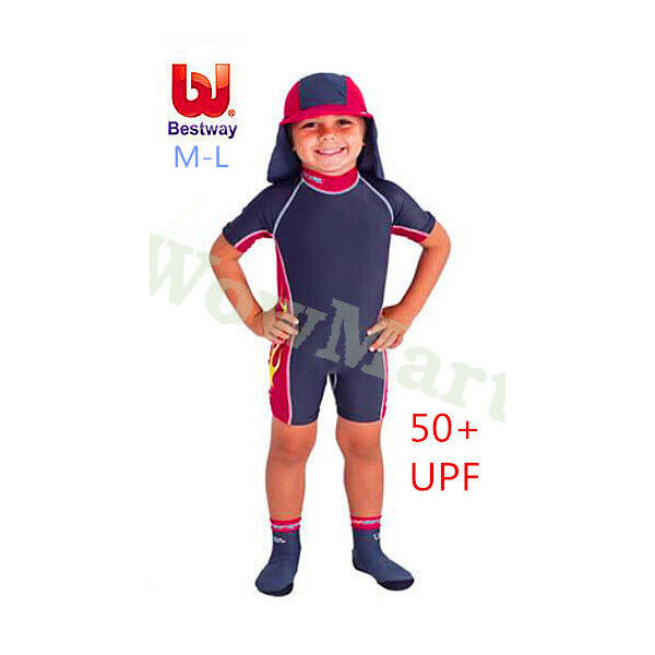 New Bestway UV Careful 50+UPF Swimwear Sun Suits Hat Shoes Combo Set (M-L)