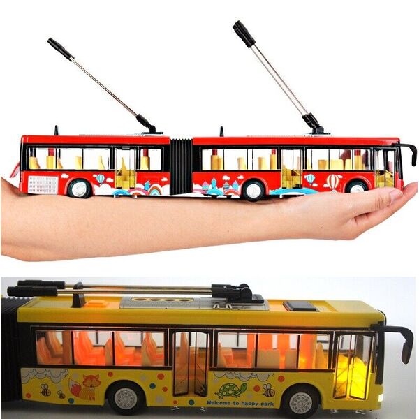 Kid Bus Model Toy Sound &amp; Light Pull Back Diecast Tram Bus Toy 34.8x4.2x6 cm