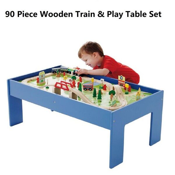 Kid Pretend Toy Large 90pc Wooden Train Track Table Set Brio &amp; Thomas Compatible