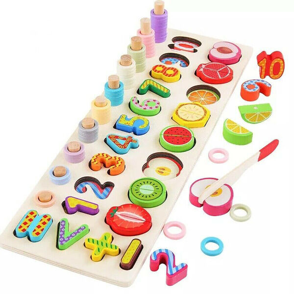 Montessori Wooden Math Number Counting Fruit Matching Cutting Educational Toy