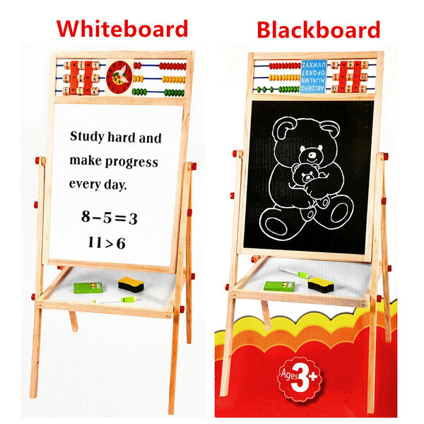 6-In-1 Kid 2-Side Wooden Magnatic Drawing Board Blackboad Easel Height Adjust