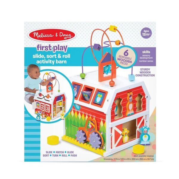 8-In-1 Melissa &amp; Doug Activity Bead Maze Cube Barn First Play Slide Sort Roll