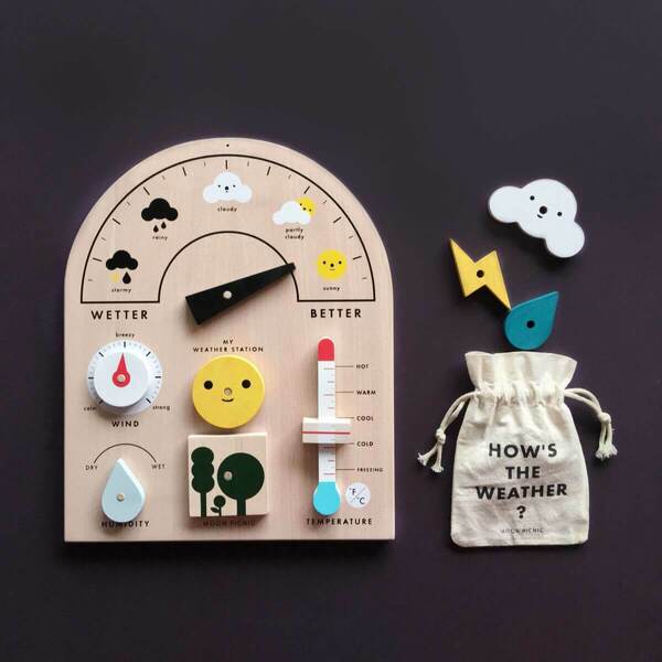 Kid Montessori Weather Station Kit Toy Wooden Knowledge Learning Science Toy