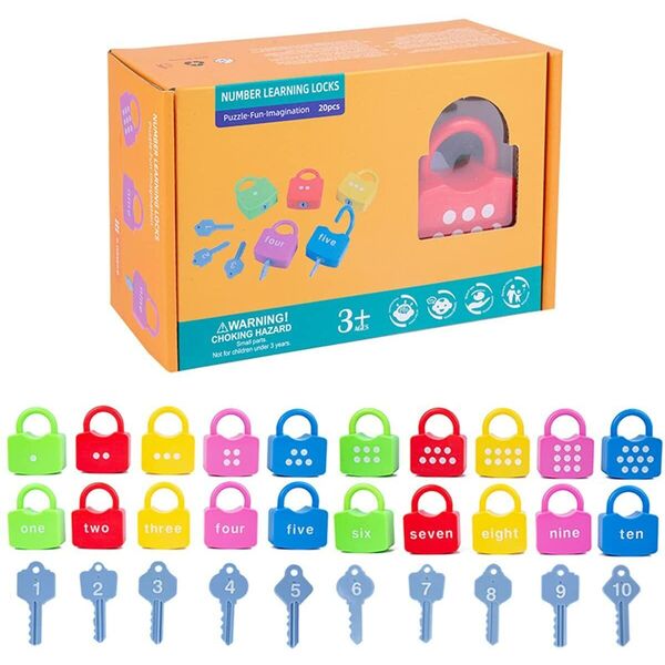 Kid Montessori Toy 10 Lock Key Set Numer Learning Matching Counting Educational