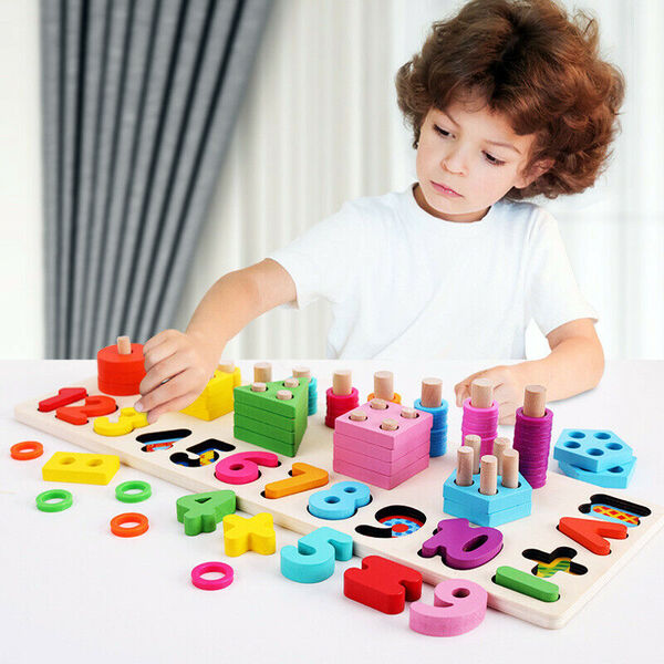 Montessori Math Number Shape Counting Matching Board Puzzle Wooden EducationToy