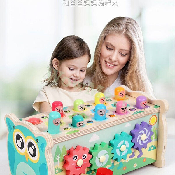 Kid Wooden Toy 4 in1 Mallet Hammer Pounding Bench Xylophone Fishing Spin Gear