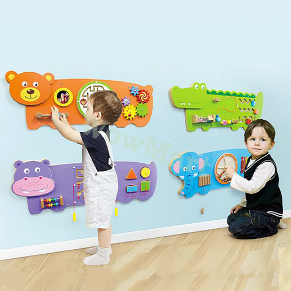 Kid Wooden Wall Mounted Educational Activity Sensory Busy Board Panel 91x32cm