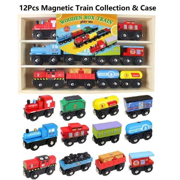 Exquisite Brio &amp; Thomas Compatible Wooden 12Pcs Magnetic Train Collection &amp; Case