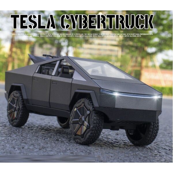 1:24 Diecast Tesla Cybertruck &amp; Cyberquad Car Model Sound &amp; Light Pull Back Toy