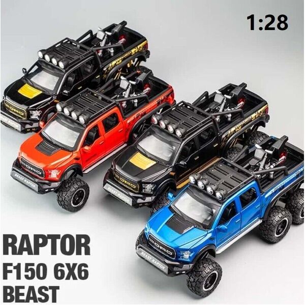 1:28 Alloy Ford F-150 Raptor Car &amp; Motorbike Model Toy 6x6 Off-Road Sound Light