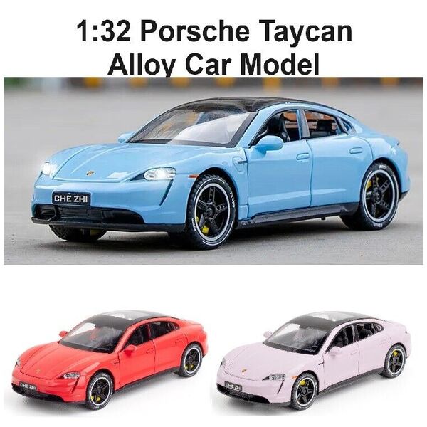 1:32 Alloy Porsche Taycan Car Model &amp; Stand Sound Light Collection Car Model Toy