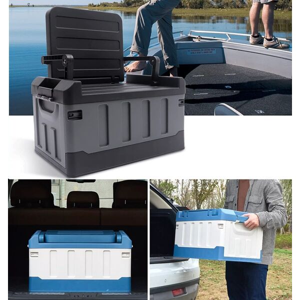 3-In-1 Folding Car Boot Organizer Camping Storage Box Chair &amp; Free Cooler Bag