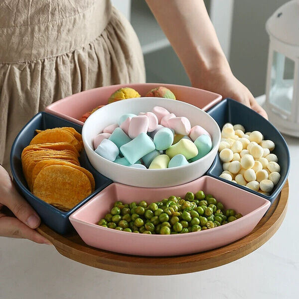 Ceramic Rotating Lazy Susan Serving Platter Dish Dip Bowl Snack Appetizer Dish