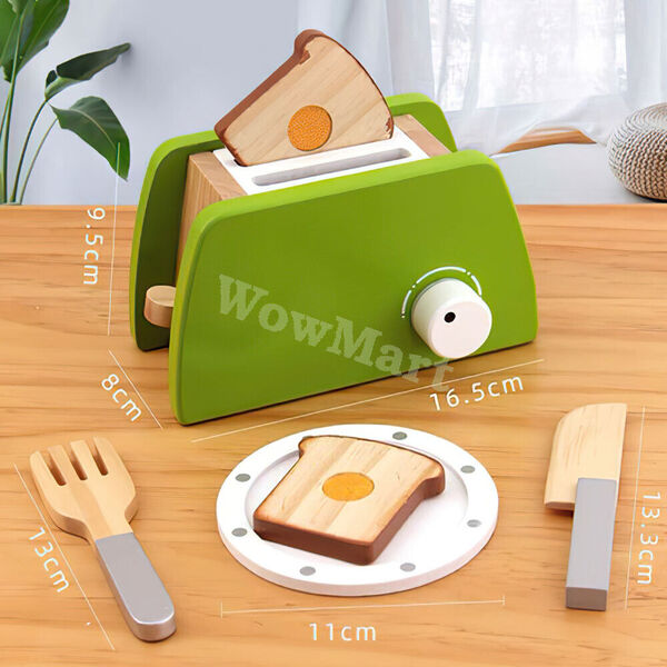 Cucinino  Kid Wooden Pretend Role Play Kitchen Toy Breakfast Toaster Set 6 Pcs