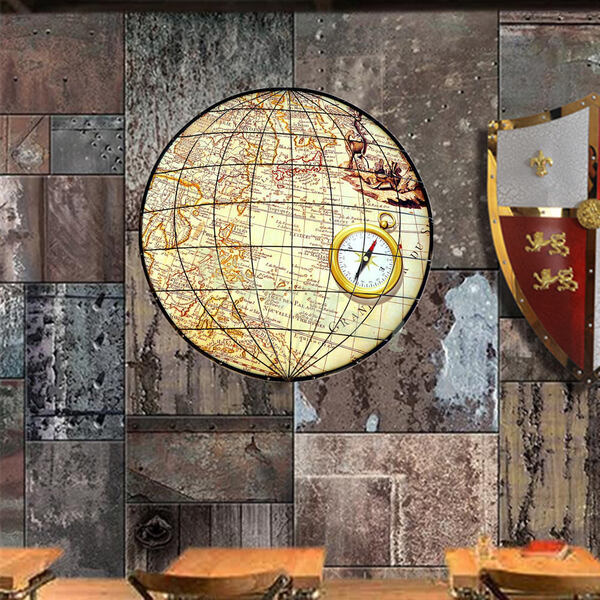 Home Office Bar Metal Canvas Painting Wrought Iron Wall Decor Art 3D Vintage Map