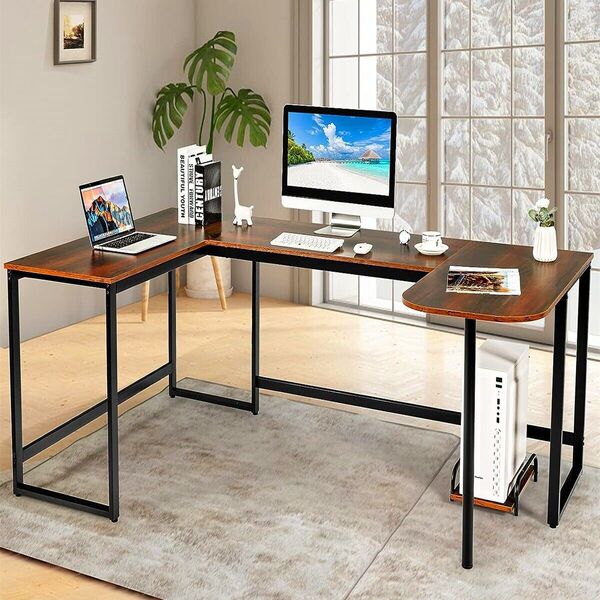 Metal Wooden U-shape Gaming Computer Desk Office Study Table Industrial Style 2m