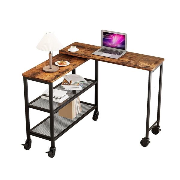 Metal Mobile L-Shape Laptop Desk Rotating Sofa End Table Over Bed Side Table