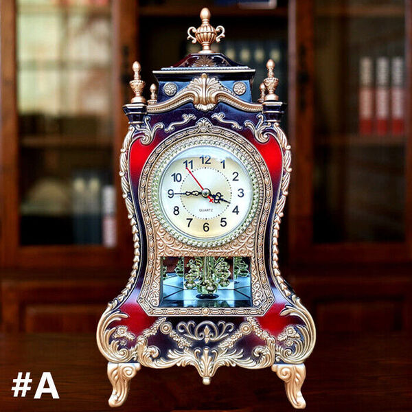 Desktop Rotating Pendulum Clock Mantel Table Quartz Clock Euro Retro Home Decor