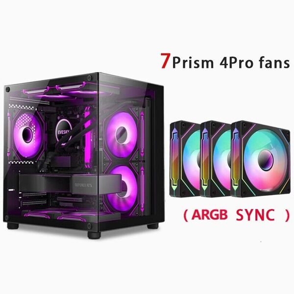 Evesky 270° Glass Gaming PC Computer Case Chassis ATX Tower &amp; 7 Fixed RGB Fans